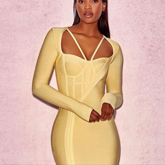 House of CB Yellow Bandage Dress Small - Picture 7 of 9
